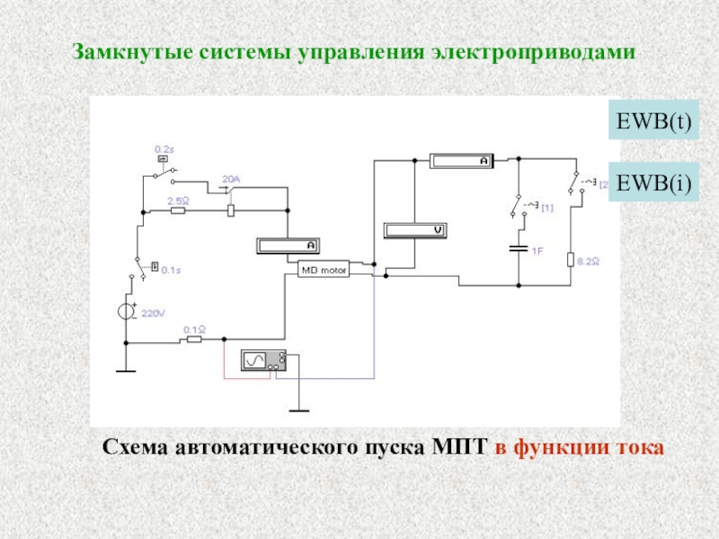 Релейно-контакторные системы управления Замкнутые системы управления электроприводамиСхема автоматического пуска МПТ в функции токаEWB(i)EWB(t) Замкнутые системы управления электроприводамиСхема автоматического пуска МПТ в функции токаEWB(i)EWB(t)