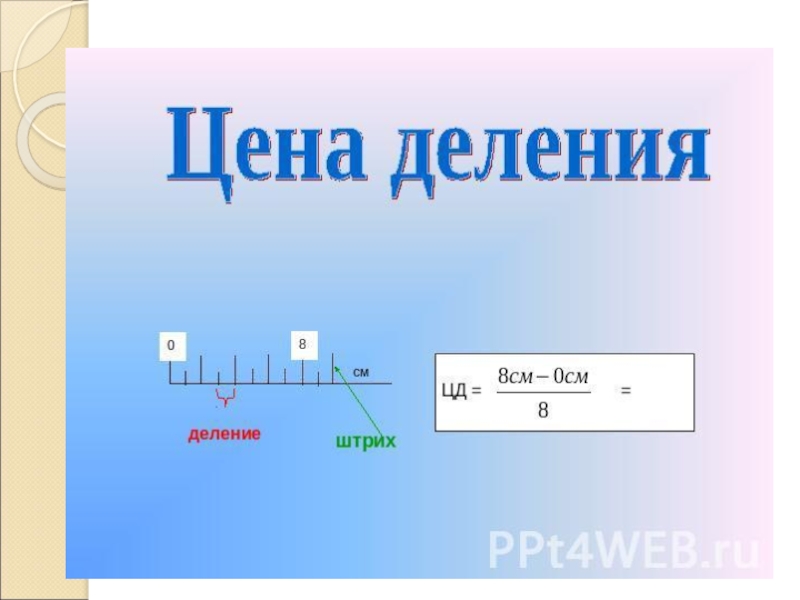 Физика 7 класс деление. Цена деления формула. Формула определения цены деления. Формула деления шкалы прибора. Цена деления шкалы формула.