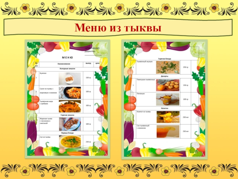Презентация по кулинарии на тему Наша тыква хороша Меню из тыквы Меню из тыквы