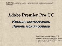 Презентация Adobe Premier Pro CC: Импорт файлов