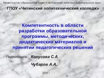 Обобщение опыта: компетентность в области разработки образовательной программы, методических, дидактических материалов и принятии педагогических решений