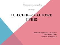 Презентация Исследовательская работа Плесень -это тоже гриб