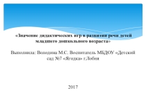 Презентация Значение дидактических игр в развитии речи детей младшего дошкольного возраста