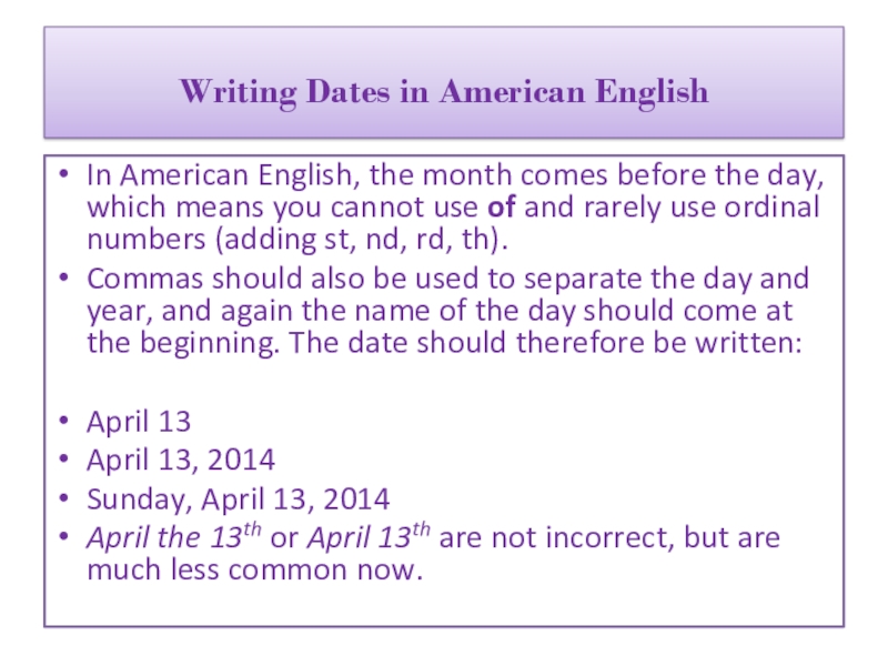 Writing dates in english