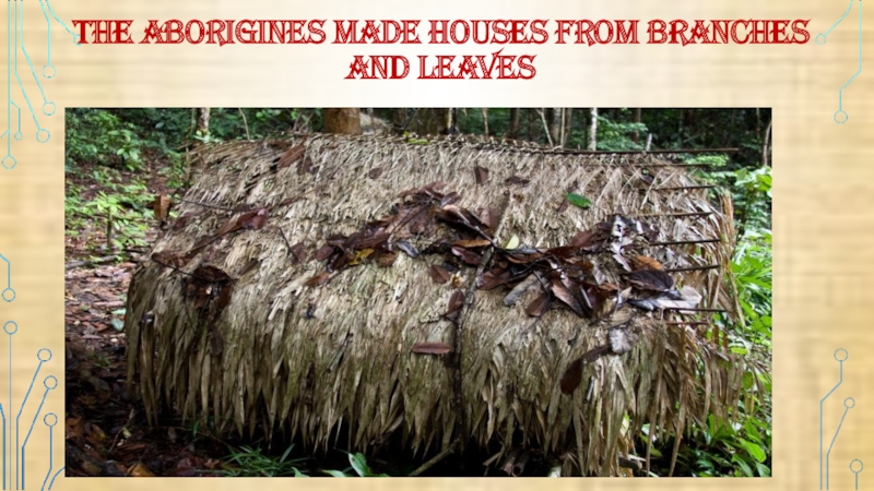 Презентация по англ яз. на тему Добро пожаловать в Австралию THE ABORIGINES MADE HOUSES FROM BRANCHES AND LEAVES THE ABORIGINES MADE HOUSES FROM BRANCHES AND LEAVES