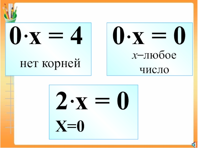 Случай корень. Уравнение нет корней любое число. Когда x любое число. Когда х равен любому числу. X любое число в уравнении.