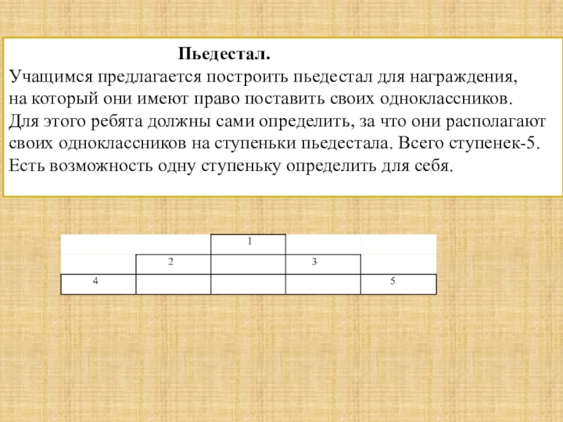 Презентация Формирование благоприятного психологического климата в коллективе. Пьедестал.Учащимся предлагается