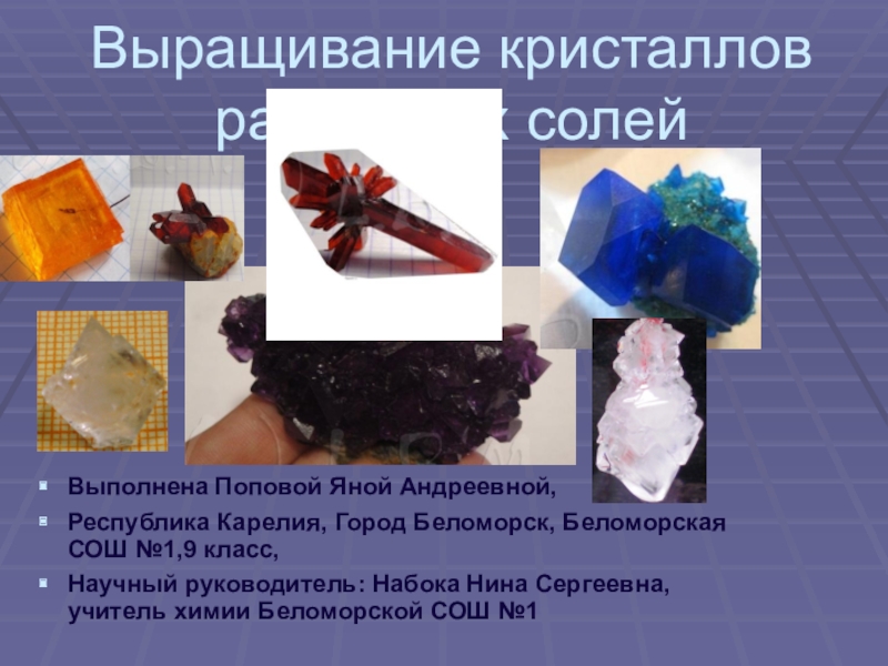 Презентация Презентация по химии по теме Выращивание кристаллов различных солей