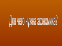 Презентация Зачем нужна экономика?