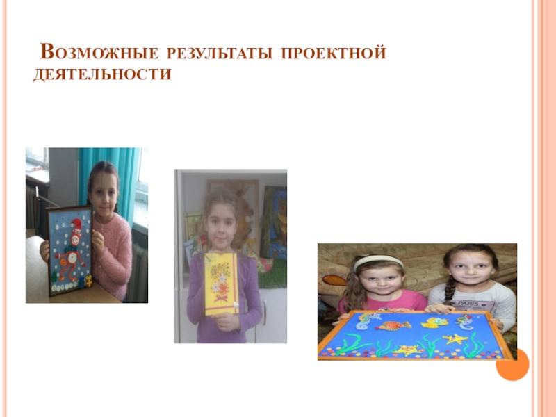 План работы над научным проектом Возможные результаты проектной деятельности Возможные результаты проектной деятельности