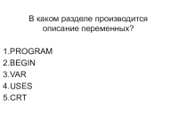 Блиц-опрос по теме Структура программы и основные операторы на Pascal(8-11 класс)