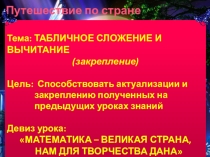 Презентация Табличное сложение и вычитание Урок математики