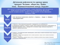 Детальная рефлексия по одному уроку.Предмет Человек. общество. Право.Тема: Взаимоотношения между людьми